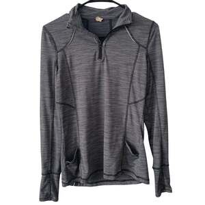 EVERLAST Heather Gray Quarter Zip Long Sleeve Activewear Top Size Small Pockets
